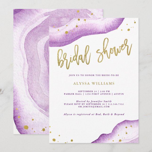 Watercolor-Lavendel und GoldGeode Brautparty Einladung (Vorne/Hinten)