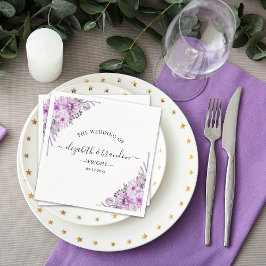 Watercolor Lavender and Violet Floral Wedding Part Serviette