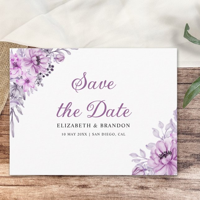 Watercolor Lavender and Violet Floral Wedding  Postkarte (Von Creator hochgeladen)