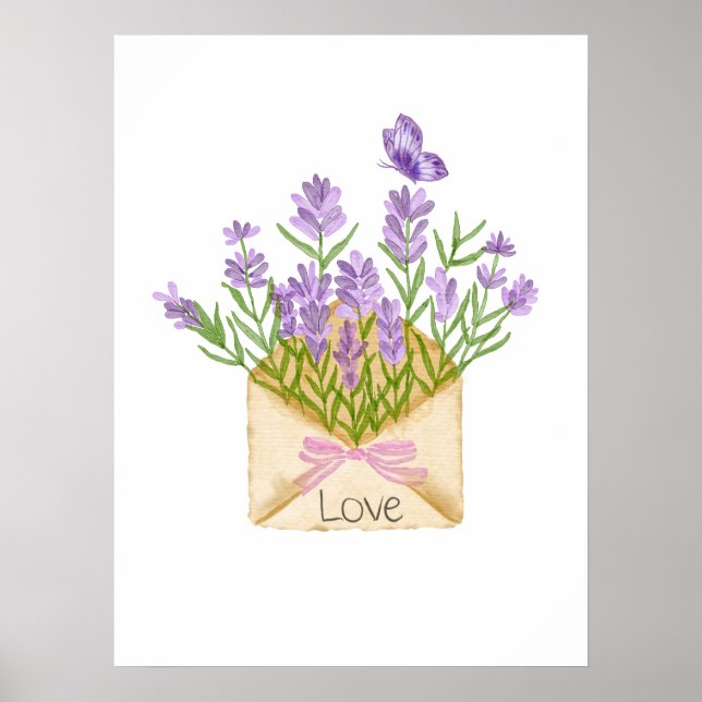 Watercolor Lavender Bouquet in Envelope Poster (Vorne)