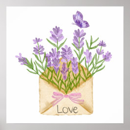 Watercolor Lavender Bouquet in Envelope Poster