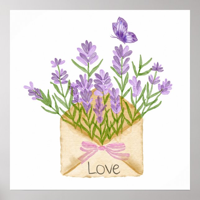 Watercolor Lavender Bouquet in Envelope Poster (Vorne)
