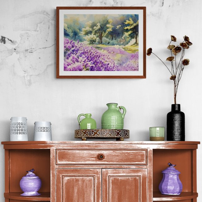 Watercolor Lavender Field Painting Fotodruck (Von Creator hochgeladen)