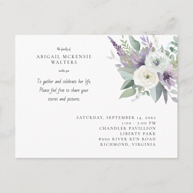 Watercolor Lavender  Floral Celebration of Life Postkarte (Vorderseite)