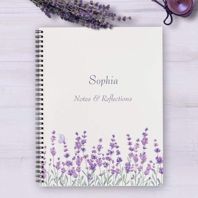 Watercolor Lavender Floral Purple Border Notebook Notizbuch (Von Creator hochgeladen)