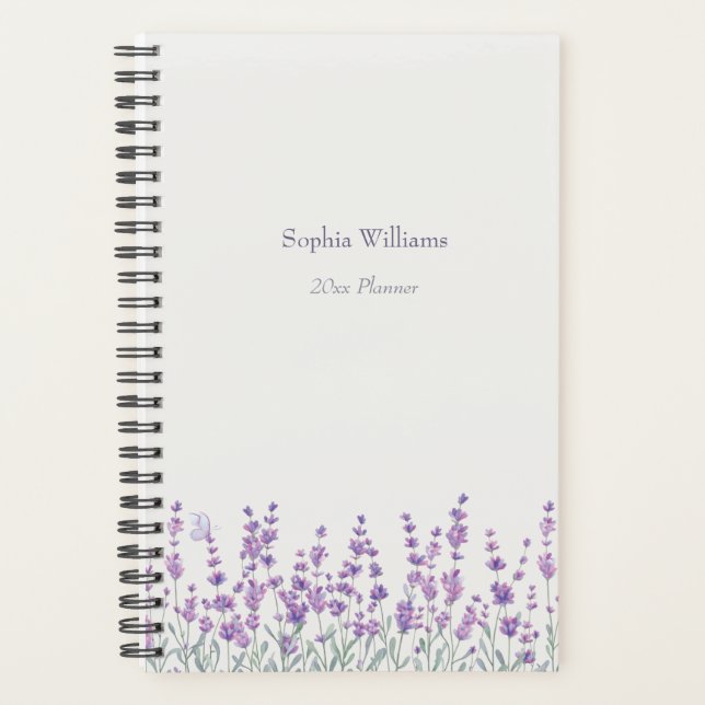 Watercolor Lavender Floral Purple Border Planner Planer (Vorderseite)