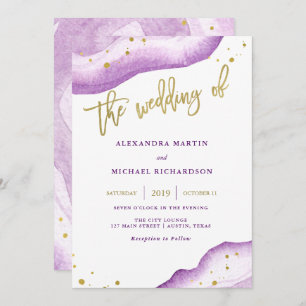 Watercolor Lavender Gold Geode Hochzeit Einladung