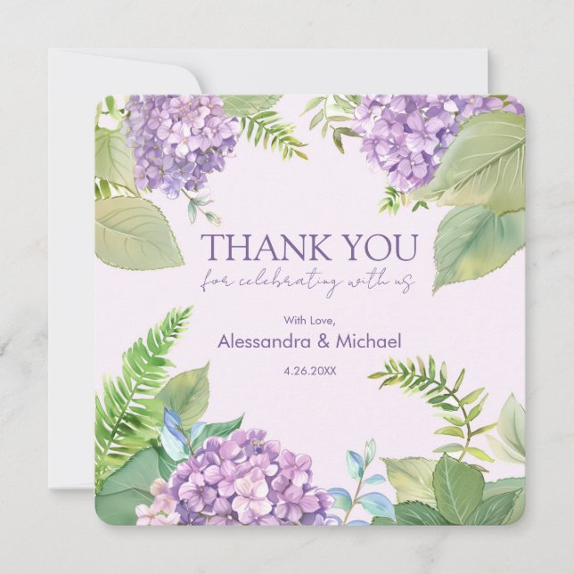 Watercolor Lavender Hydrangea Wedding Vielen Dank Einladung (Vorderseite)