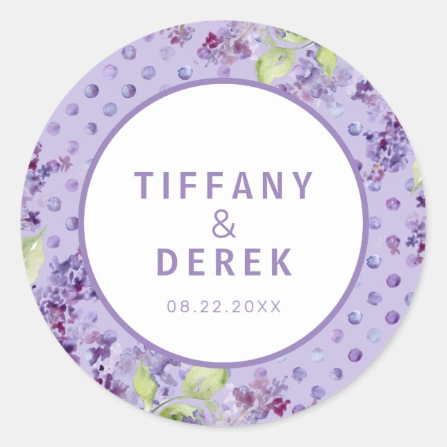 Watercolor Lavender Lilac Wedding Runder Aufkleber (Vorderseite)