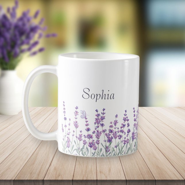 Watercolor Lavender Purple Floral Butterfly Mug Kaffeetasse (Von Creator hochgeladen)