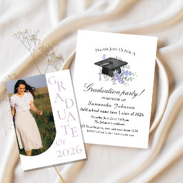 Watercolor Lavender  Purple Floral Graduation  Einladung