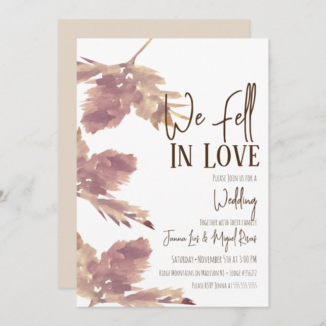 Watercolor Leaf Fall Script Hochzeit Einladung (Vorne/Hinten)