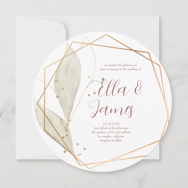 Watercolor Leaf Gold Hochzeit Einladung (Vorderseite)