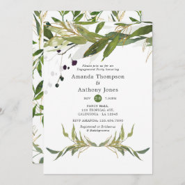 Watercolor Leafy Greenery Engagement Party Einladung