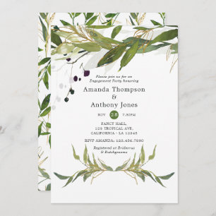 Watercolor Leafy Greenery Engagement Party Einladung