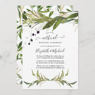 Watercolor Leafy Greenery Online Virtual Wedding Einladung