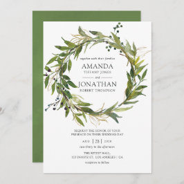 Watercolor Leafy Greenery Wreath Wedding Einladung