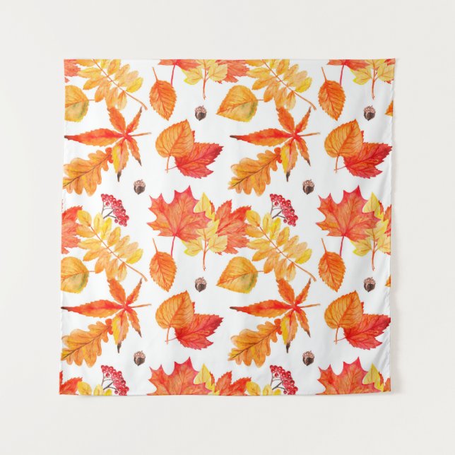 Watercolor leaves seamless pattern wandteppich (Vorderseite)