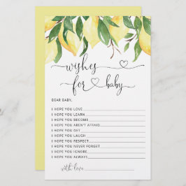 Watercolor Lemon Babydusche Wünsche für Babykarten