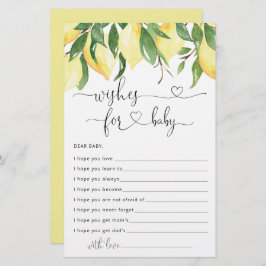 Watercolor Lemon Babydusche Wünsche für Babykarten