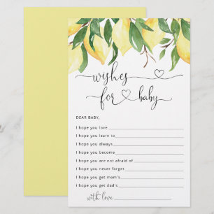Watercolor Lemon Babydusche Wünsche für Babykarten