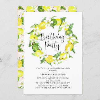 Watercolor Lemon Blossom Wreath Birthday Party Einladung
