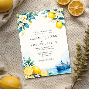 Watercolor Lemon Blue Italian Summer Wedding Einladung