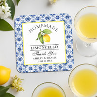 Watercolor Lemon Blue Tile Limoncello Wedding