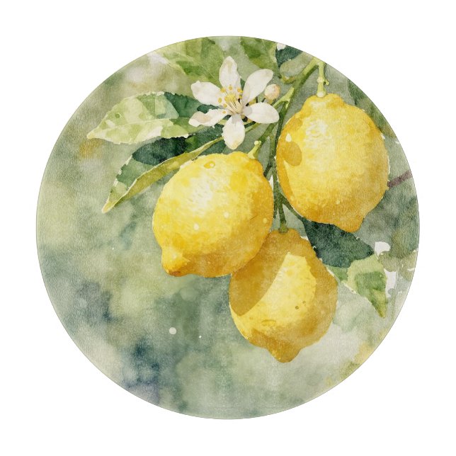 Watercolor Lemon Branch Botanical Summer Schneidebrett (Vorderseite)