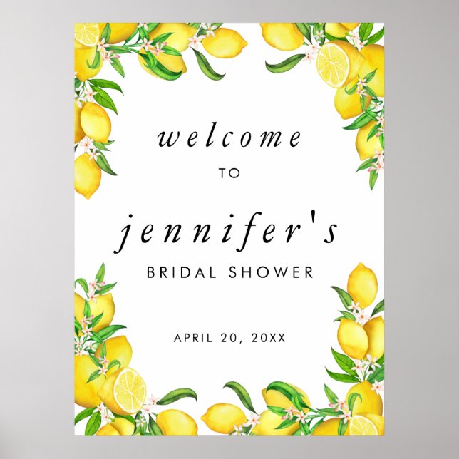 Watercolor Lemon Bridal Shower Welcome Poster (Vorne)