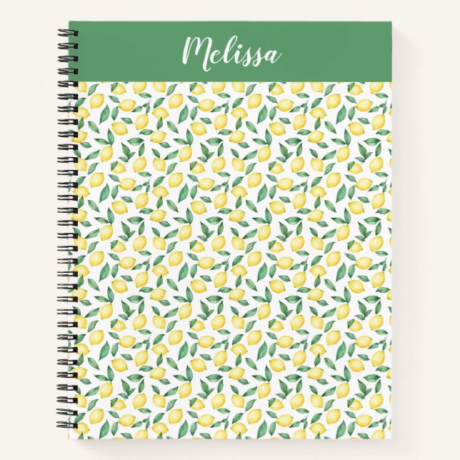 Watercolor Lemon Citrus Custom Name Journal Notizbuch (Vorderseite)
