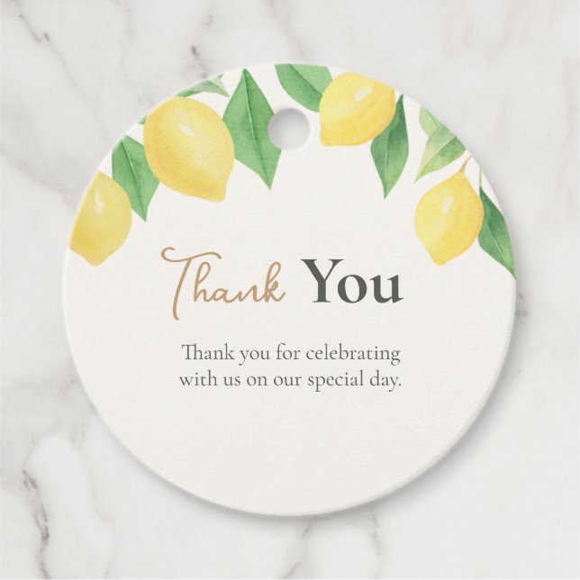Watercolor Lemon Citrus Green Thank You Wedding Geschenkanhänger (Vorderseite)