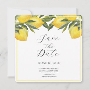 Watercolor Lemon Garden White Wedge Save The Date