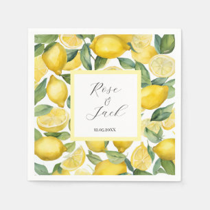 Watercolor Lemon Garden White Wedge Serviette