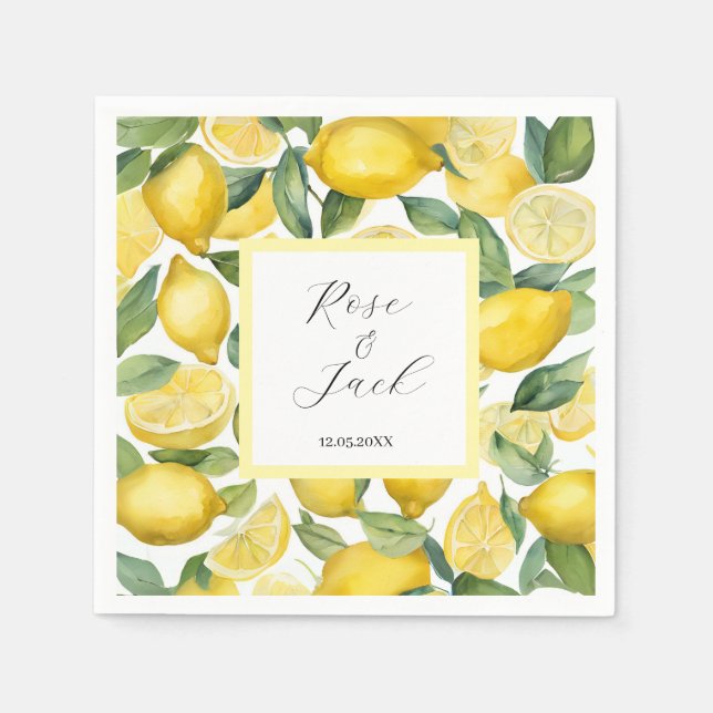 Watercolor Lemon Garden White Wedge Serviette (Vorderseite)
