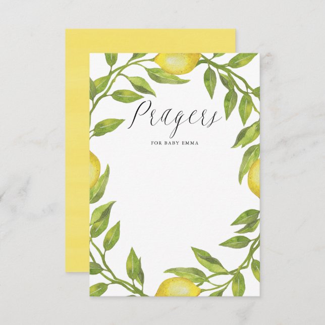 Watercolor Lemon Greenerity Kranz Gebete für Baby Begleitkarte (Vorne/Hinten)
