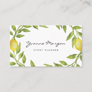 Watercolor Lemon Greenerity Wreath Script Visitenkarte