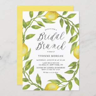 Watercolor Lemon Greenery Wreath Bridal Brunch Einladung