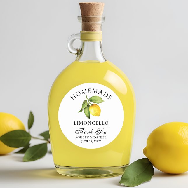 Watercolor Lemon Limoncello Wedding Danke Runder Aufkleber (Customize to change text size, color or text style.)