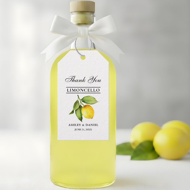 Watercolor Lemon Limoncello Wedding Geschenkanhänger (Customize to change text size, color or text style.)