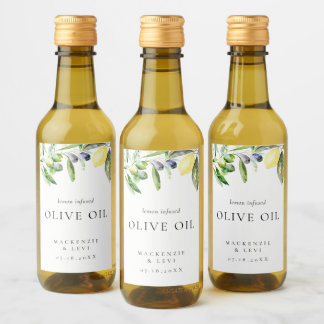 Watercolor Lemon Olive Oil Bottle Fovor Label Weinetikett