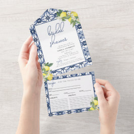 Watercolor Lemon Recipe Card Bridal Shower All In One Einladung
