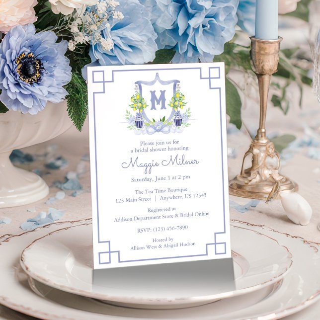 Watercolor Lemon Tree Monogram Crest Einladung (Von Creator hochgeladen)