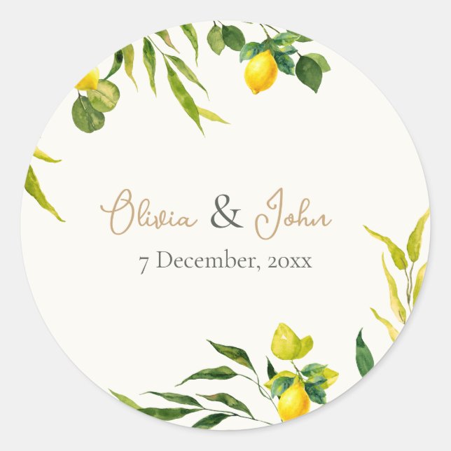 Watercolor Lemon Wedding Envelope Seal Stickers (Vorderseite)