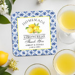 Watercolor Lemons Blue Tile Limoncello Wedding Rechteckiger Pappuntersetzer<br><div class="desc">Elegante Watercolor Lemons on Blue Tile Homemade Limoncello Hochzeit Vielen Dank Untersetzer</div>