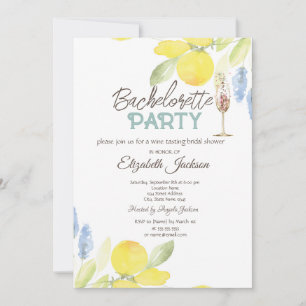 Watercolor Lemons Champagne Glass Bachelorette Einladung