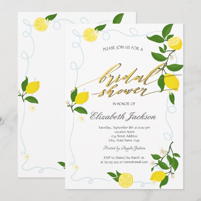 Watercolor Lemons Frame Bridal Shower  Einladung (Vorne/Hinten)