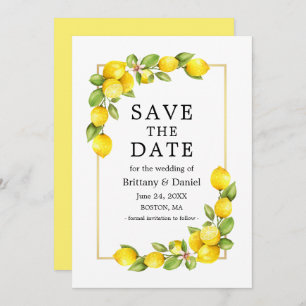 Watercolor Lemons Greenerity Gold Frame Gelb Save The Date
