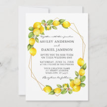 Watercolor Lemons Greenerity Gold Geo Frame Weddin