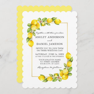 Watercolor Lemons Greenery Yellow Wedding Einladung